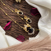 Stylish Dual Elephant Purple AD Stone Pendant Chain-G14522